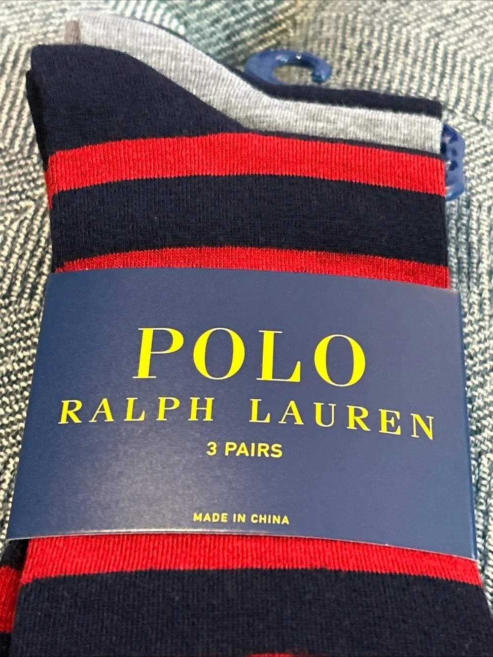 New Polo Ralph Lauren Men's 3-Pair Socks  Navy/Gray/Red- Shoe Size- 6-12.5